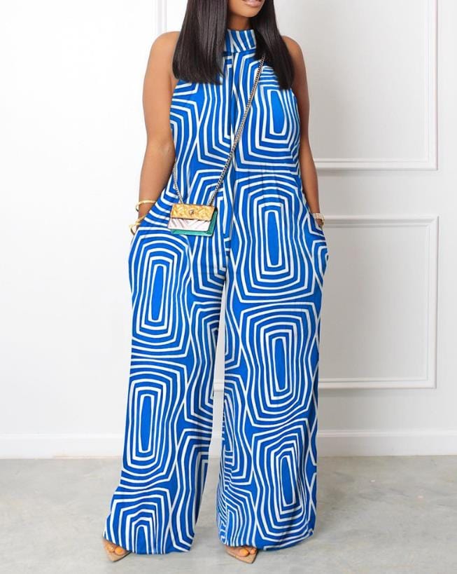 Women's Jumpsuit Sleeveless Pocket Detail Casual Stand Collar Plain Wide Leg Daily Long Jumpsuit 2022 Summer Latest Fashion
