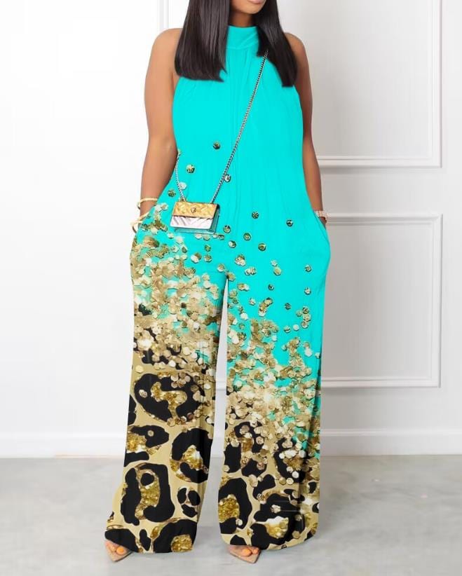Women's Jumpsuit Sleeveless Pocket Detail Casual Stand Collar Plain Wide Leg Daily Long Jumpsuit 2022 Summer Latest Fashion