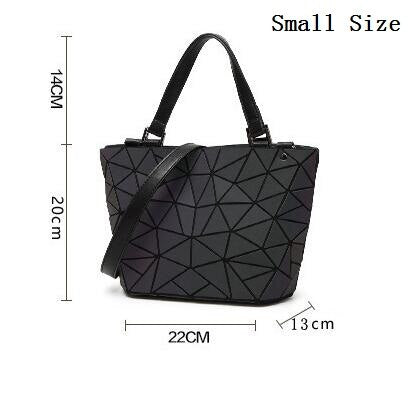Luminous Bag Women's Geometry Lattic Totes  Quilted Shoulder Bags Hologram Laser Plain Folding Handbags