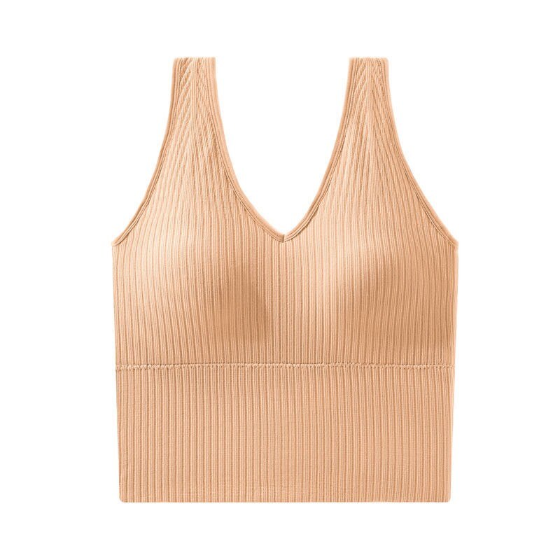 One-Piece Seamless Crop Top Women Underwear Wire-Free U-Shaped Camisole Wide Straps Striped Solid Bralette Lingerie Tube Tops