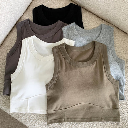 Sexy Sports Bra Anti-sweat Fitness Tops Women Sleeveless Vest with Chest Pads Shockproof Crop Top Push Up Camisoles Short Top