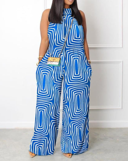 Women's Jumpsuit Sleeveless Pocket Detail Casual Stand Collar Plain Wide Leg Daily Long Jumpsuit 2022 Summer Latest Fashion