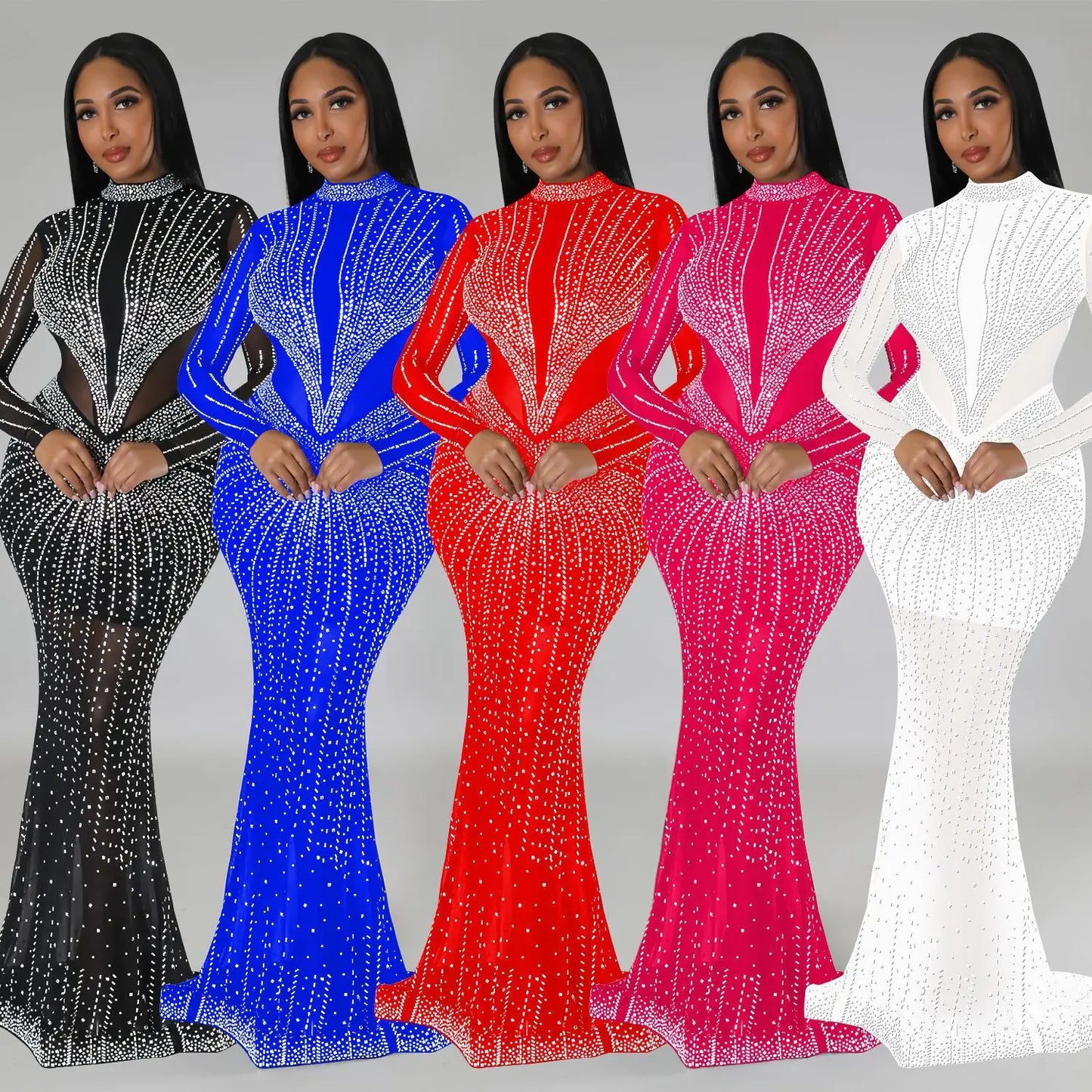 Women's Rhinestones Solid Bodycon Long Maxi Dress