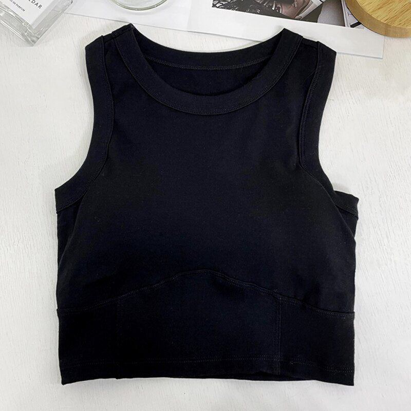 Sexy Sports Bra Anti-sweat Fitness Tops Women Sleeveless Vest with Chest Pads Shockproof Crop Top Push Up Camisoles Short Top