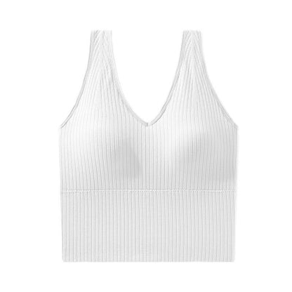 One-Piece Seamless Crop Top Women Underwear Wire-Free U-Shaped Camisole Wide Straps Striped Solid Bralette Lingerie Tube Tops