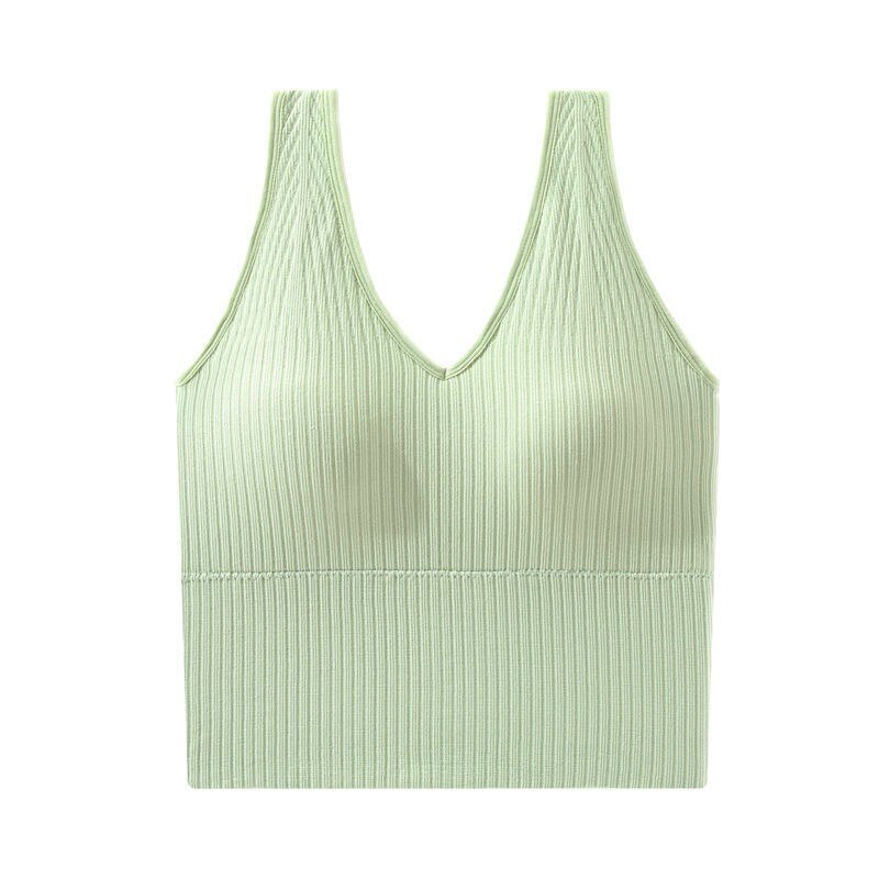 One-Piece Seamless Crop Top Women Underwear Wire-Free U-Shaped Camisole Wide Straps Striped Solid Bralette Lingerie Tube Tops