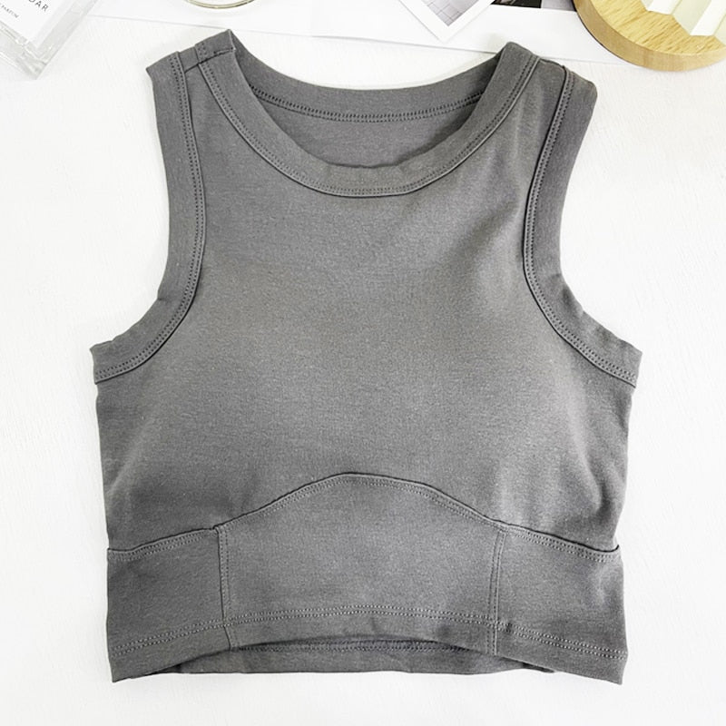 Sexy Sports Bra Anti-sweat Fitness Tops Women Sleeveless Vest with Chest Pads Shockproof Crop Top Push Up Camisoles Short Top