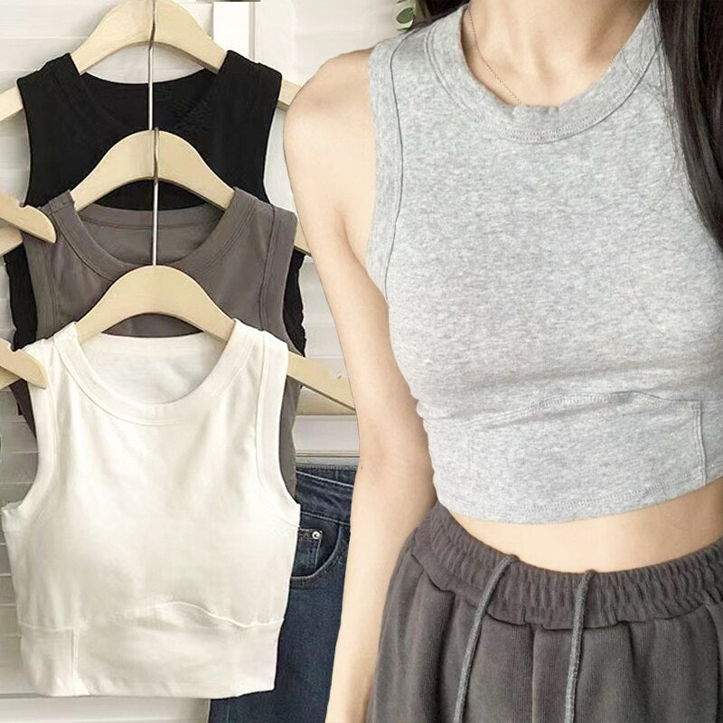 Sexy Sports Bra Anti-sweat Fitness Tops Women Sleeveless Vest with Chest Pads Shockproof Crop Top Push Up Camisoles Short Top