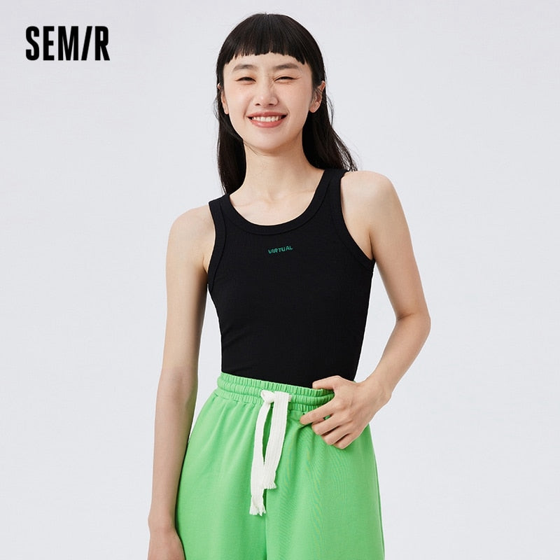 Semir Tank Top Women Spring Simple Daily Casual Letter Embroidery Soft And Comfortable Knitting Strap Top