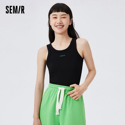 Semir Tank Top Women Spring Simple Daily Casual Letter Embroidery Soft And Comfortable Knitting Strap Top