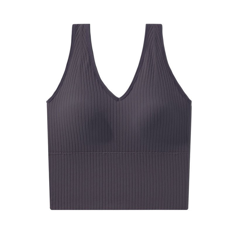 One-Piece Seamless Crop Top Women Underwear Wire-Free U-Shaped Camisole Wide Straps Striped Solid Bralette Lingerie Tube Tops