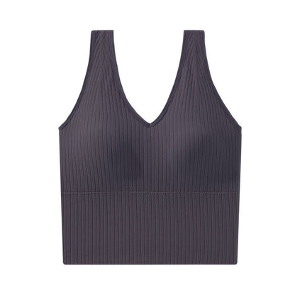 One-Piece Seamless Crop Top Women Underwear Wire-Free U-Shaped Camisole Wide Straps Striped Solid Bralette Lingerie Tube Tops